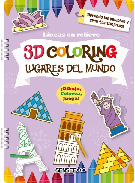 Lugares del Mundo. 3D Coloring. Lineas en Relieve
