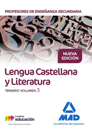 LENGUA CASTELLANA Y LITERATURA TEMARIO VOL.3 PROFESORES DE ENSEÑANZA SECUNDARIA