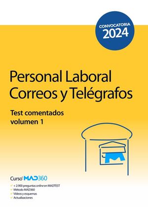 PERSONAL LABORAL CORREOS Y TELEGRAFOS TEST COMENTADOS VOLUMEN 1 2024