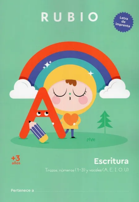 Escritura + 3 Años. Trazos, Números (1-3) y Vocales (A, E, I, O, U)