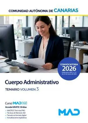 Cuerpo Administrativo Volumen 3. Comunidad Autonoma Canarias 2026
