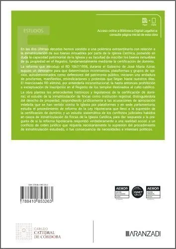 La Certificación de Dominio Como Medio de Inmatriculación de Fincas de Entidades Eclesiasticas en el Derecho Español