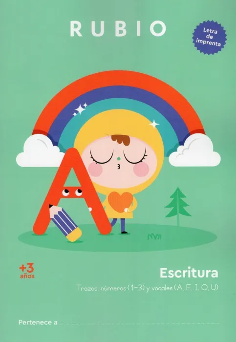 Escritura + 3 Años. Trazos, Números (1-3) y Vocales (A, E, I, O, U)