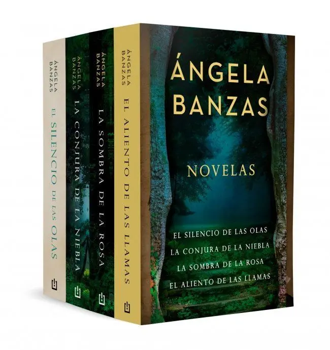 Ángela Banzas. Novelas: el Silencio de las Olas / la Conjura de la Niebla / la Sombra de la Rosa / el Aliento de las Llamas